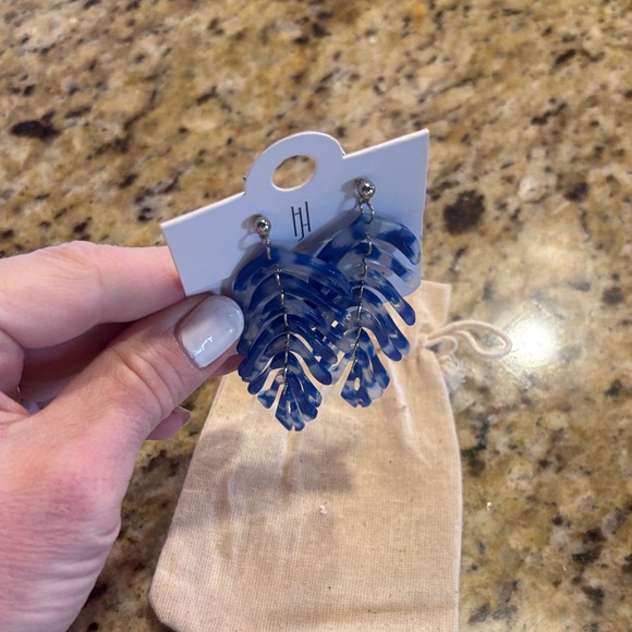 Anthropologie Blue Leaf Drop Earrings - Picture 5 of 6